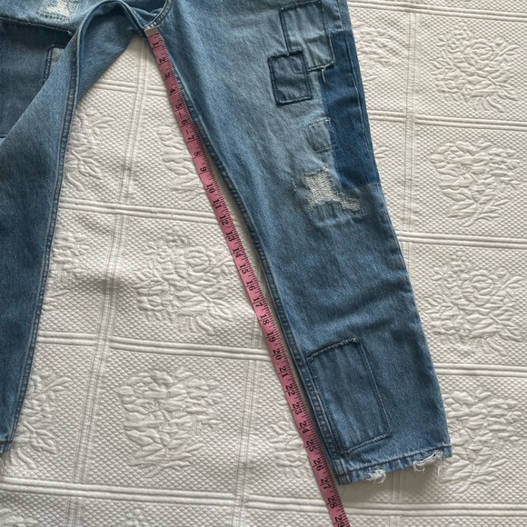 Urban Outfitters BDG Dad Slim Taper Fit Jean Medium Wash Patchwork Denim 33 - Picture 10 of 16